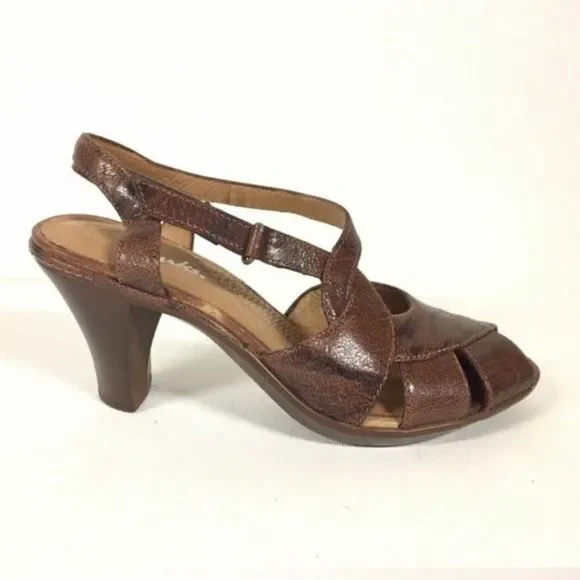 Clarks Brown Leather Peep Toe Sling Back Sandals